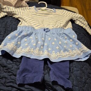 Blue and White Striped Baby Dress with Leggings